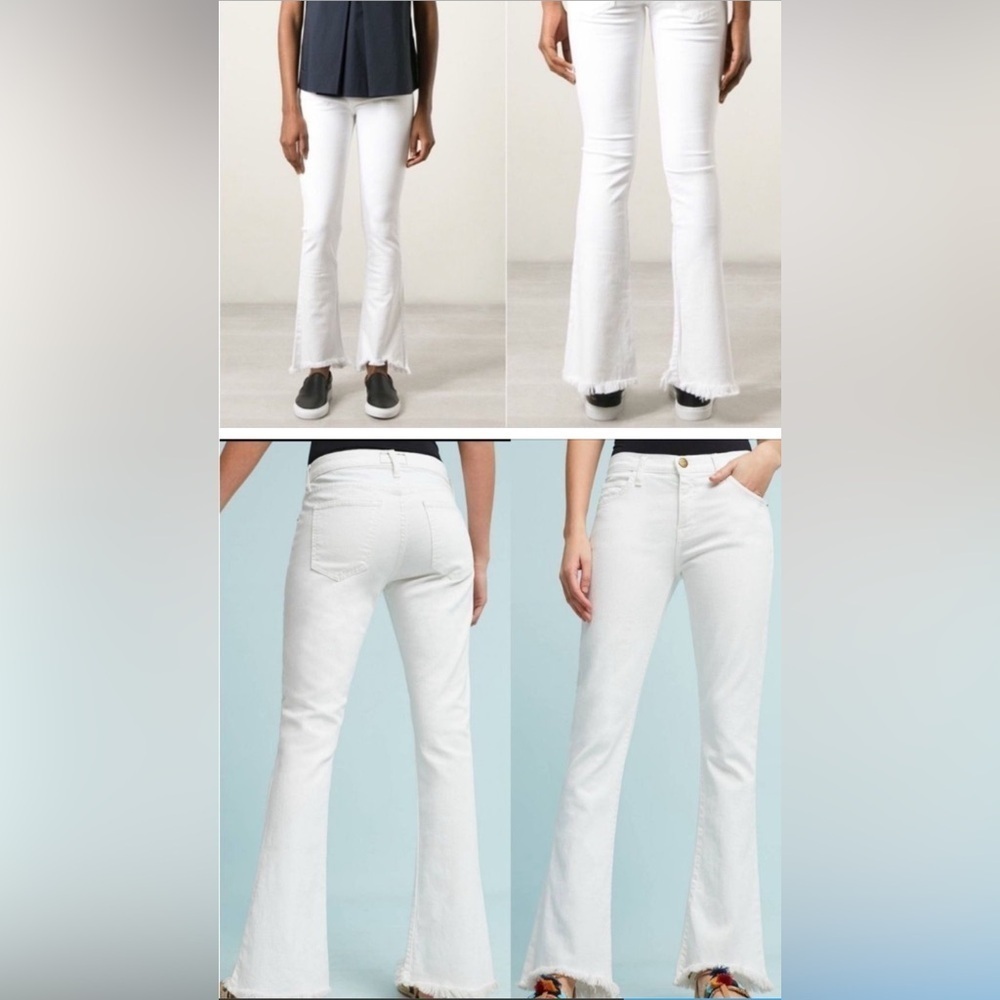 Current/Elliott The Fip Flop Sugar White Jeans Flare Raw Fringe Hem Edgy Sz 25